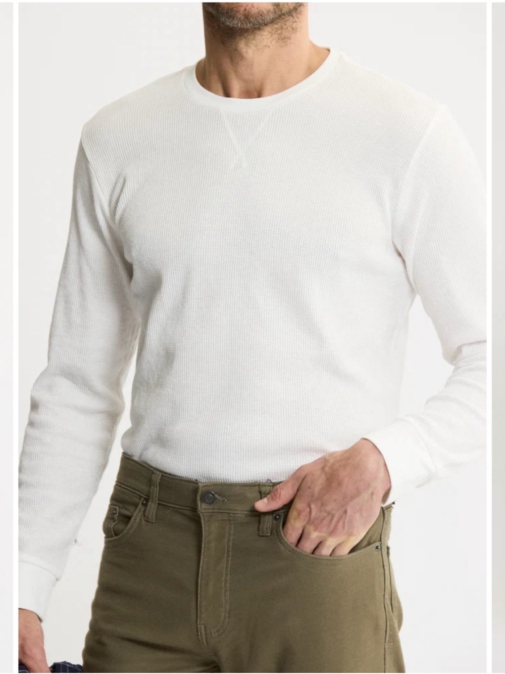 Jachs Men’s White Waffle Knit Thermal Long Sleeve Shirt Crewneck Hiking XL- READ
